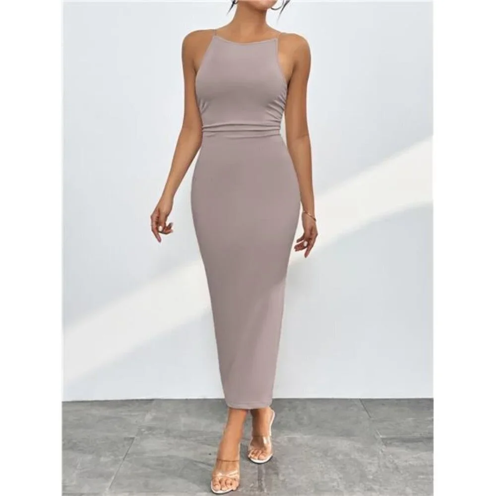 Spaghetti Straps Midi Bodycon Dress